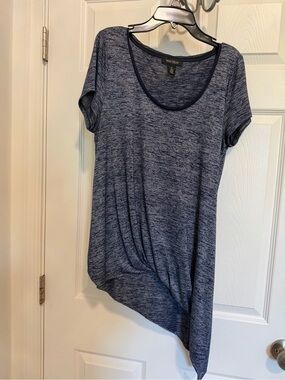 White House Black Market Navy Heather Asymmetric Short Sleeve Top